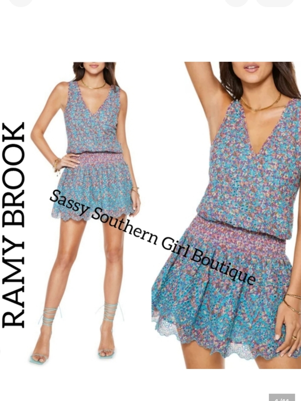 🆕⭐ Ramy Brook Teal Floral Eyelet Mini Dress